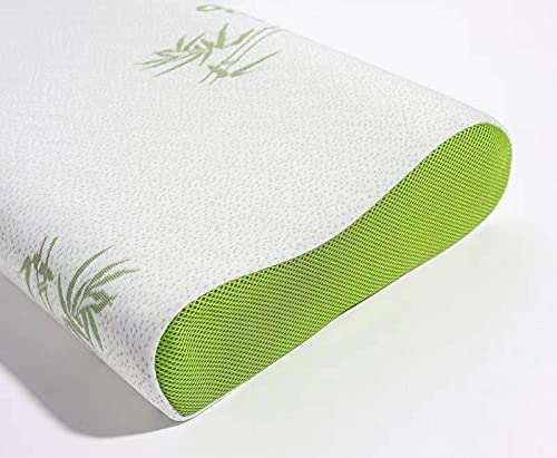Almohada antibacteriana antialérgica transpirable cervical ortopédica de bambú contorno de flujo de aire para la cabeza cuello y espalda - Cubierta extraíble con cremallera Cover