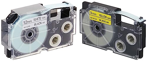Image of Casio XR-12WE1 Label Printer Tape (Black and White) & Casio XR-9YW-S-DJ /XR-9YW1-W-DJ Label Printer Tape (Black and Yellow)