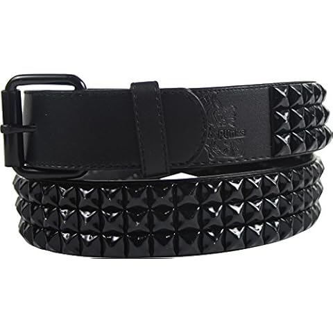 BodyPUNKS Black 3 Row Pyramid Studded Leather Belt W/Black Studs, Medium (Waist 29-33) Cover