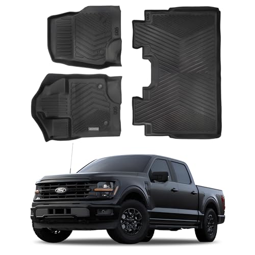 Compatible with Ford F-150 2015-2024 2025 – All-Weather Custom Fit Floor Mats, Heavy Duty TPE Car Mats Full Set for SuperCrew Cab