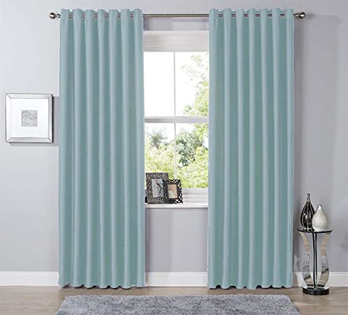 Olivia Rocco Blackout Eyelet Curtains Black Out Thermal Ring Top Curtain Pair Window Treatment Living Room Bedroom, 66" (Width) x 90" (Drop) Duck egg - Image 2