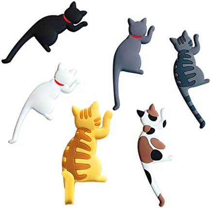 BESPORTBLE 6PCS Magnetic Hooks Cat Shape Traceless Fridge Magnet Fridge Sticker Key Holder for Office Refrigerator Whiteboard Decor Random Pattern