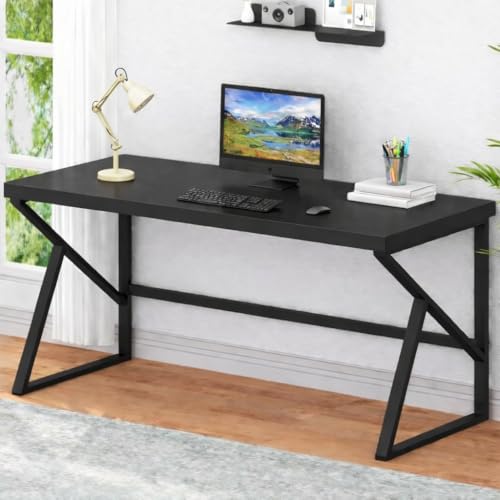 Image of DESKIZIA Modern Industrial Study Table for Home & Office | Wooden Computer Desk with Strong Metal Frame | Writing Desk | Office Table | Black | 120x60x75 cm