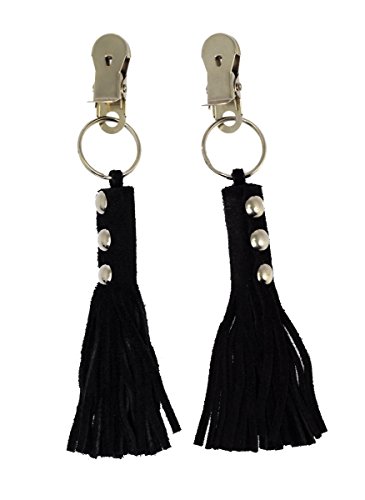Pinces à seins avec petit fouet en cuir noir pression ajustable et cuir souple 15cm