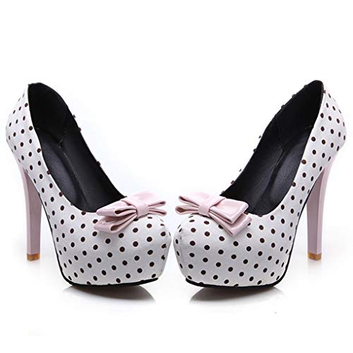 DEERBUNNY Women's Slip On Stiletto High Heel Pumps Polka Dots Round Toe Platform Heeled Shoes Party Wedding Dress Shoes3