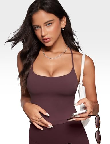 Womens Low Scoop Neck Tank Tops Built in Bra U Back Workout Tanks Spaghetti Criss Cross Strap Sleeveless Cropped Top3