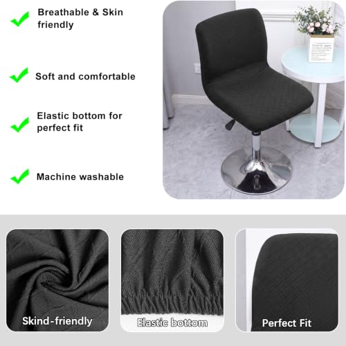 Image of WOMACO Bar Stool Cover with Back Jacquard Fabric Dining Room Square Swivel Barstool Chair Seat Cushion Slipcover for Counter Height Mid Low Back Chair Protector (Black, 2PCS)