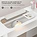 Paddie Manicure Table with LED Light, L-Shaped Glass Top Nail Tech Table w/2 Storage Shelves, Upwards Cabinet Door, Corner Nail Station w/3 Drawers & Wrist Cushion(White)
