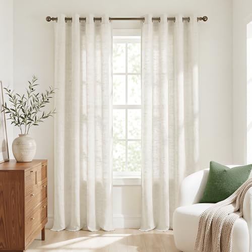 NICETOWN Semi Sheer Linen Burlap Curtains 84 inches Long 2 Panels Set for Bedroom, Bronze Grommet Light Filtering Window Treatments Casual & Relax Hom