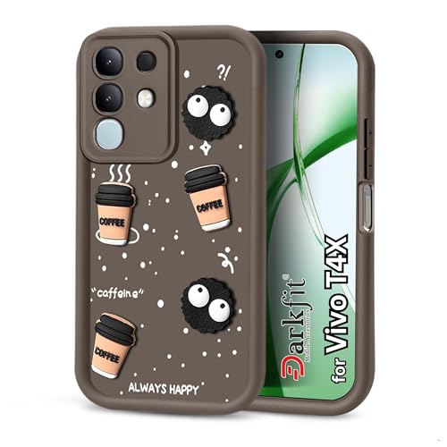 Image of DARKFIT Back Case Cover Compatible with Vivo T4x 5G | Cute Fun Cartoon Ball 3D Coffee Silicone Case | Body Protection | Camera Protection | Shock Proof | for Vivo T4x 5G | Color Brown | Pack of 1