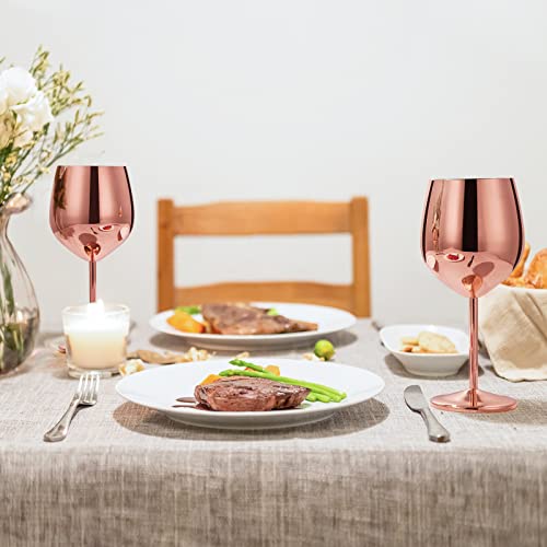 Lifecapido Stainless Steel Wine Glasses Set Of 2, 18Oz Copper Wine Glasses, Stainless Steel Wine Goblets With Cup Brush For Party Office Wedding Anniversary, Great For Red White Wine #TOP4