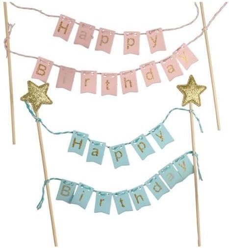 DIY Happy Birthday Cake Topper Flags Bunting Banner Party Cake Decoration Birthday Party Supplies ﻿(blue)