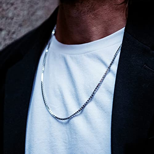 Mens Solid Sterling Silver Cuban Necklace 2.8mm Diamond-Cut Link Chain for Men, 25 in3