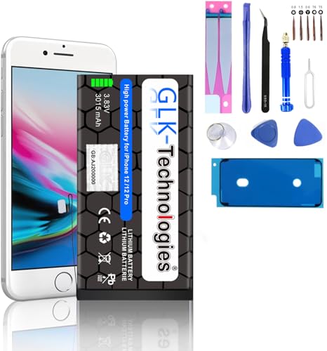 High Power Ersatzakku kompatibel mit Apple iPhone 12 Pro A2172 A2402 A2403 A2404 A2341 A2406 A2407 A2408 GLK-Technologies Battery accu 3015mAh Akku inkl. Werkzeug Set