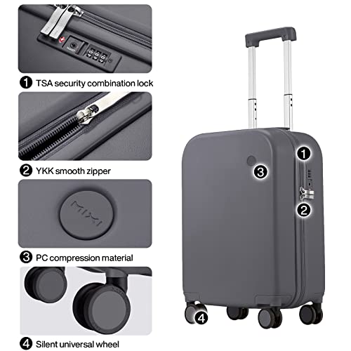 mixi Carry on Luggage, 20'' Suitcase Spinner Wheels Luggage Hardshell Lightweight Rolling Suitcases PC with Cover & TSA Lock for Business Travel, Rock Gray4