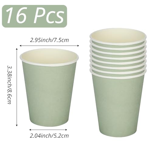 250ml Salbeigrün Papier Partybecher,16St Salbeigrün Pappbecher,Trinkbecher Hochzeit Einwegbecher Disposable Cups für Hochzeit,Kinder DIY,Partybedarf,Tee,Heißen und Kalten Getränken Einwegkaffee Becher