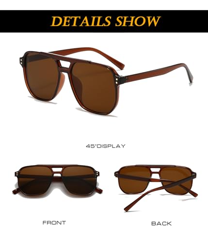 Image of EYLRIM Retro Aviator Sunglasses for Women Men Classic 70s Square Frame Sun Glasses Vintage Shades(A6 Brown /Brown)