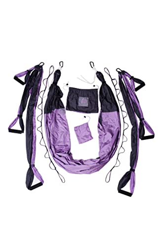 Yoga4You Aerial Yoga Swing Set - Yoga Hammock Hanging Swing - Aerial Sling Inversion Fly Kit - Acro Yoga Inversion Tool - Antigravity Yoga Sling - Suspension Trapeze (Grey-Lilac)
