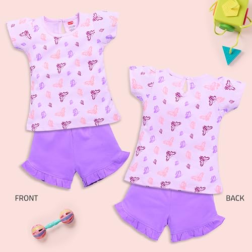 Image of LuvLap Baby Girls Regular Fit 100% Cotton Half Sleeves Girls Top CoSets Pack of 3