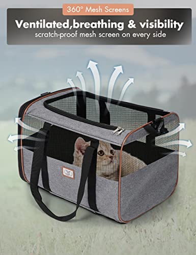 Lekereise Cat Dog Carrier with Wheels Airline Approved Rolling Pet Carrier with 1 Bowl, Grey - Thumbnail 6