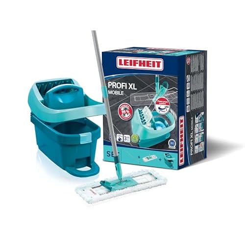Leifheit Set Wischtuchpresse Profi XL mit Bodenwischer und Rollen, Putzen mit sauberen Händen & ohne Bücken, Ergebnisse wie handgewrungen, mit Mikrofaser Wischbezug für Fliesen & Laminat, Click-System