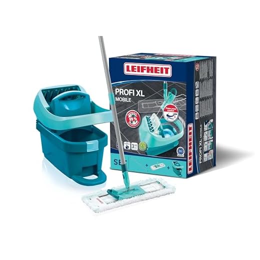 Leifheit Set Wischtuchpresse Profi XL mit Bodenwischer und Rollen, Putzen mit sauberen Händen & ohne Bücken, Ergebnisse wie handgewrungen, mit Mikrofaser Wischbezug für Fliesen & Laminat, Click-System
