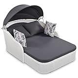 AOCOROE Outdoor Sunbed Daybed with Canopy, PE Wicker Cushion Back Patio Furniture Furniture Set Doub