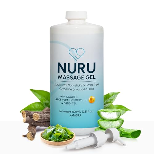 Image of Nuru Massage Gel 33.8 fl oz Cylinder, Organic Aloe Vera, Water Based | Body-to-body massage oil alternative. Organic aloe vera, seaweed, green tea, licorice & vitamin B5. Paraben free.