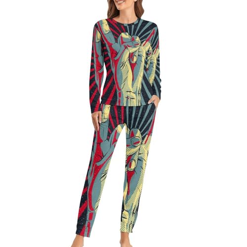Pyjama femme haut de gamme Main Art manches longues et pantalon fluide