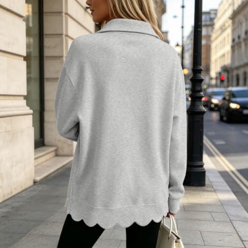 Sweatshirts for Women Scalloped Half Button Oversized Casual Pullover Tops - image 7