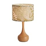 AuroraSpher Small Bedside Nightstand Table Lamp for Bedroom, Yellow Wood Pattern Vintage Farmhouse Decorative Table Lamp Desk Lamp for Living Room Home Office with Boho Green Flower Fabric Shade
