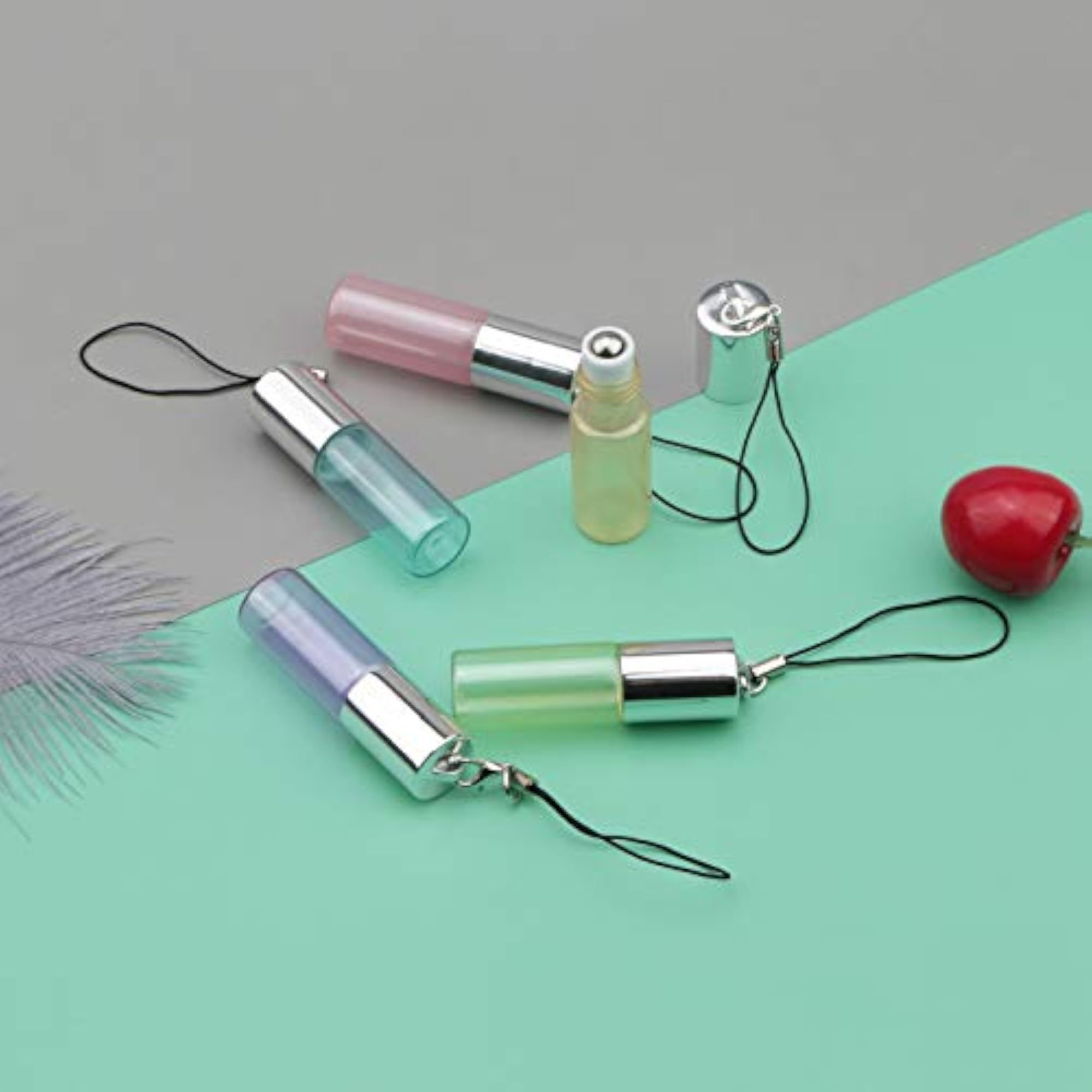 10 Pack 5ml Glass Roller Bottles with Keychain