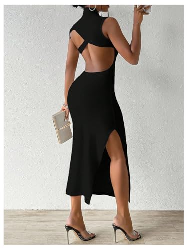 GORGLITTER Women's Open Low Back Cut Out Maxi Dress Summer Graduation Backless Night Out Bodycon Tank Long Sundresses3