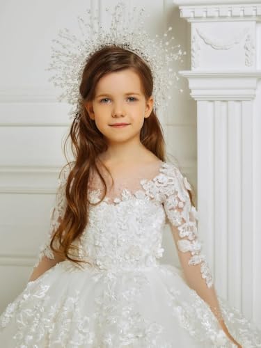 Custom Flower Girl Dresses Rose Flowers Appliques Embroidery with Trailing Long Sleeve for Wedding Birthday Party Holy Communion Banquet Princess Gown4