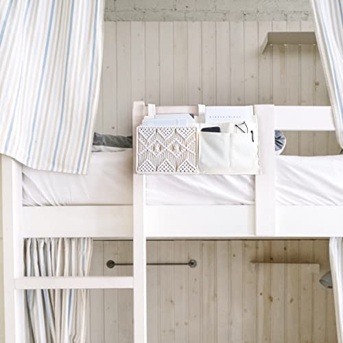 Mkono Organizador colgante para mesita de noche, litera tejida con 7 bolsillos, bolsa de almacenamiento de cama, soporte bohemio para revistas remotas con macramé para cama alta, dormitorio - imagen 2