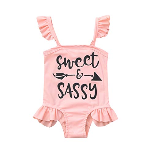 FORESTIME Kids Toddler Baby Girl One-Piece Letter Printed Swimsuit Beach Wear Summer Bikini Suits Pink