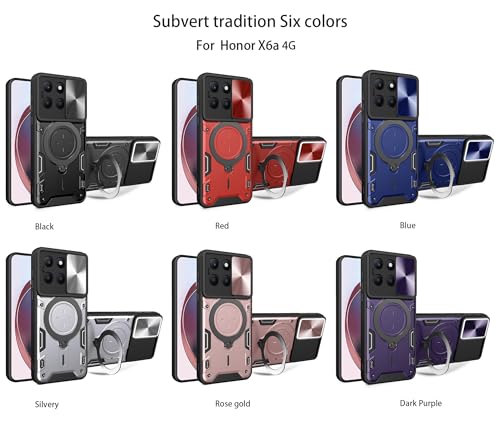 JayModCase For Honor X6a 4G Case with Slide Camera Cover & Rotated Ring Kickstand, Military Grade 360° Drop Shockproof Protective Cases for Honor X6a 4G - Purple