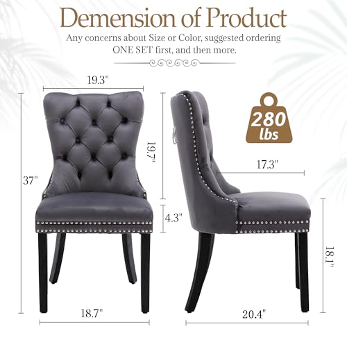 civama-Velvet-Dining-Chairs-Set-of-4-Upholstered-Tufted-Dining-Chairs-with-Nailhead-Trim-Back-Pull-Ring-Nikki-Collection-Elegant-Armless-Kitchen-Chair-with-Solid-Wood-Legs-Dark-Grey civama Velvet Dining Chairs Set of 4 Upholstered Tufted Dining Chairs with Nailhead Trim Back Pull Ring Nikki Collection Elegant Armless Kitchen Chair with Solid Wood Legs Dark Grey