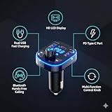 Upgraded Car Bluetooth Transmitter,5.3 FM Bluetooth Car Adapter,PD 20W & QC 3.0 Fast Charging,FM Bluetooth Transmitter Car Dual Usb+1 Type-C Hands Free Calling FM Transmitter,Supports USB/TF/SD - Image 3