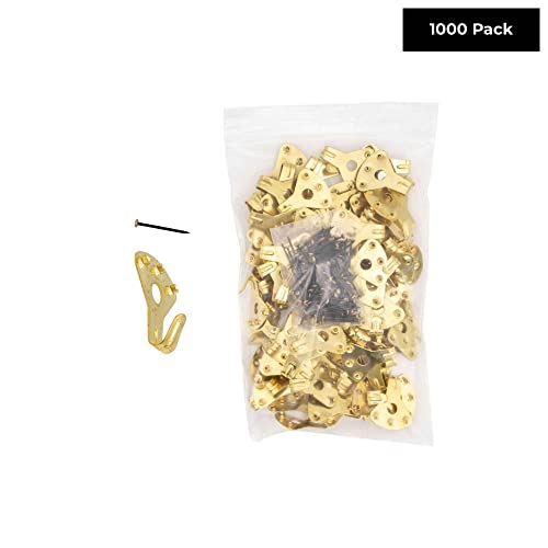 Image of Professional 75 LB Brass Plated Picture Hangers with Hardened Steel Pins Pack of 1000 for Picture Frame Hanging
