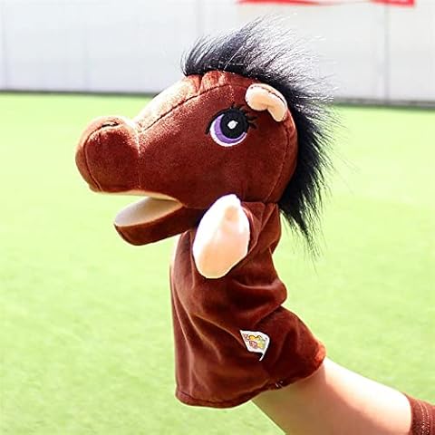 OMKUOSYA Horse Hand Puppet - Soft Animal Hand Puppets Stuffed Plush Toys for Kids - 24cm Muppet Show Fox Doll Interactive Play Glove Hand Puppet with Movable Mouth Cover