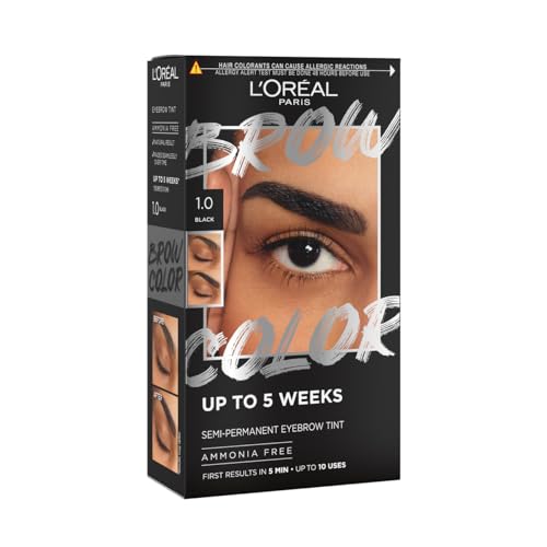 L'Oréal Paris, Semi-Permanent Eyebrow Tint, Lasts up to 5 Weeks, Visible Results in 5 Minutes, Up to 10 Uses, Ammonia Free, Brow colour, Shade: 1.0 Black