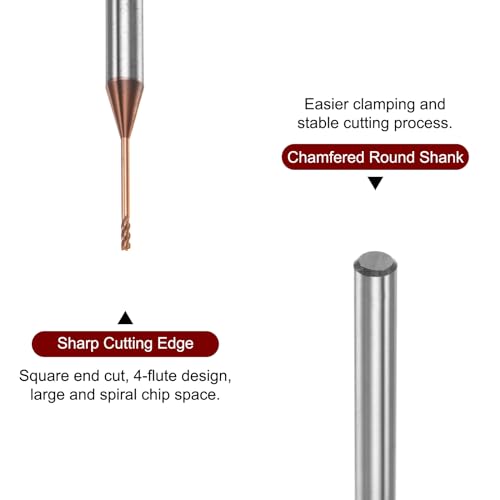 Image of HARFINGTON 2pcs Square Nose End Mill 4mm Shank 1mm x 12mm AlTiSin Coated Solid Carbide Long Reach Extended Neck 4 Flutes CNC Router Bit Milling Cutter for Stainless Steel Hardened Steel