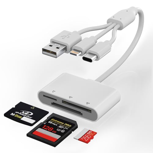SD Card Reader for iPhone XD-Picture Sony Cybershot SD Card Reader with USB C/Lightning xD-Picture Card Adapter OTG Plug and Play Camera for iPhone 17/16/15 iPad MacBook PC