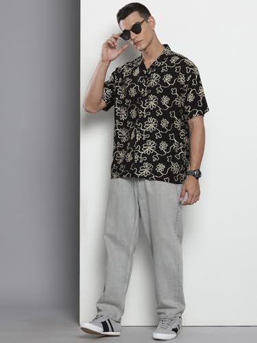 Image of The Indian Garage Co Men Relaxed Fit Textured Half Sleeves Cuban Collar Resort Wear Shirt