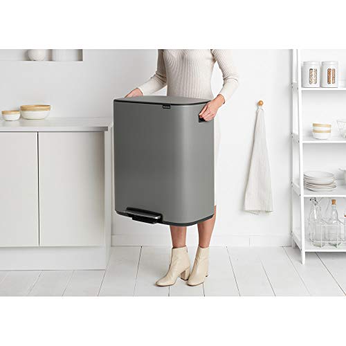 Brabantia Bo Step-On Pedal Trash Can - 16 Gal Inner Bucket (Mineral Concrete Gray) Waste/Recycling Garbage Can, Removable Compartment #TOP7