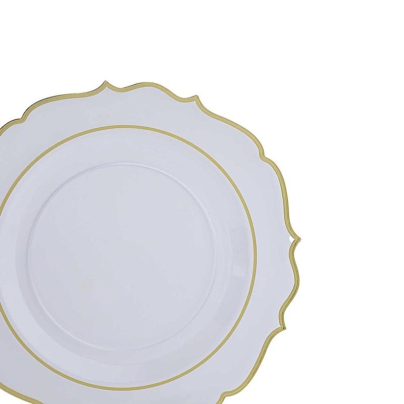 Balsa Circle 10 Clear 13 in Round Plastic Charger Plates Gold Scalloped Rim Party Events Reception Tableware Decorations Supplies