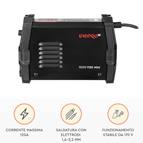 Dnipro-M Saldatrice Inverter Igbt Mma 4800W 20–120A, Mini 2,06 Kg, Elettrodi 1,6–3,2 Mm, Vrd, Hot Start, Arc Force, Anti Stick, Display Led, 230V (Da 170V), Con Cavi E Tracolla - 2