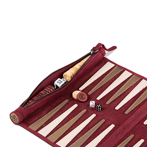 Backgammon Set von Melia Games aus hochwertigem Nubukleder