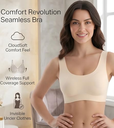 Image of DClub Comfort Revolution Seamless Bra -Easy lite Full-Coverage Wireless Everyday Bra with Soft Comfort with Removable Pad.